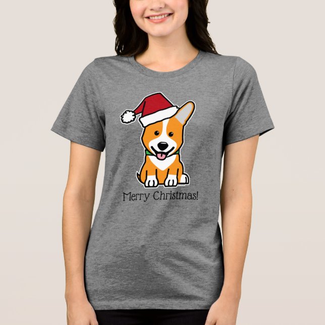 Corgi dog puppy Pembroke Welsh Christmas Santa hat T Shirt (Framsida)