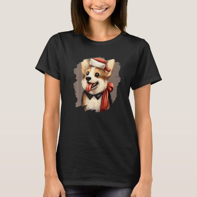 Corgi Dog Wearing Santa Claus Hat Cute  Christmas  T Shirt (Framsida)
