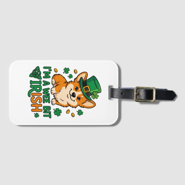 Corgi Dog "Wee Bit Irish" Funny St. Patrick's Day  Bagagebricka (Framsida horisontal)
