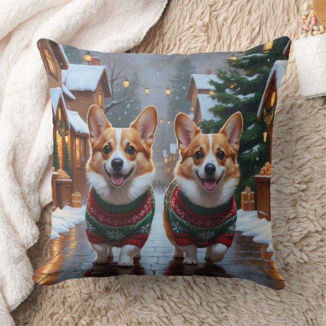 Corgi Dogs Christmas Snow Holiday Kudde (Filt)