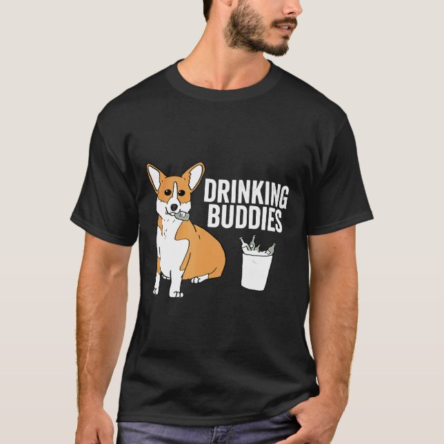 Corgi Drickande Kompisar Hund T Shirt (Framsida)