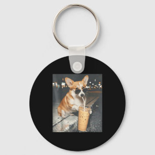 Corgi dricker iskaffe rolig djur meme corgi nyckelring