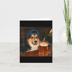Corgi Dricker Öl Tröja Roligt Fars Dag Hund Kort