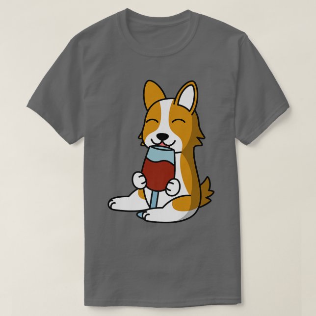Corgi Drinking Vin Hund284 T Shirt (Design framsida)