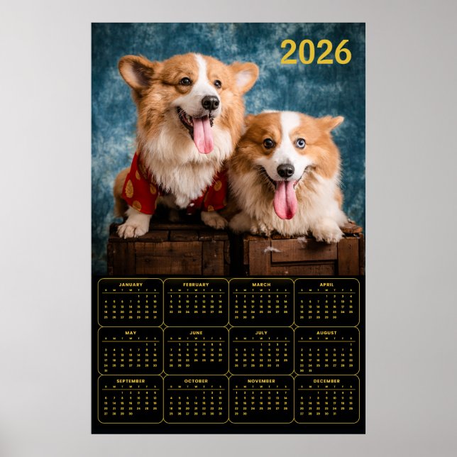 Corgi Duo 2026 Kalender Poster (Framsidan)