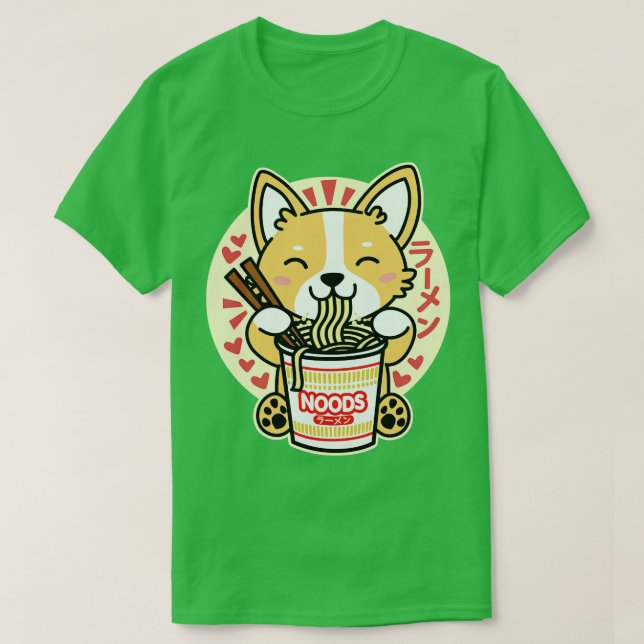 Corgi Eating Instant Noodles Cute Kawaii Hund T Shirt (Design framsida)