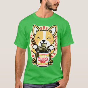 Corgi Eating Instant Noodles Cute Kawaii Hund T Shirt