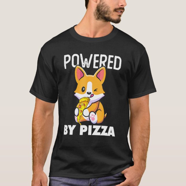 Corgi Eating Pizza Corgi Fast Food T Shirt (Framsida)