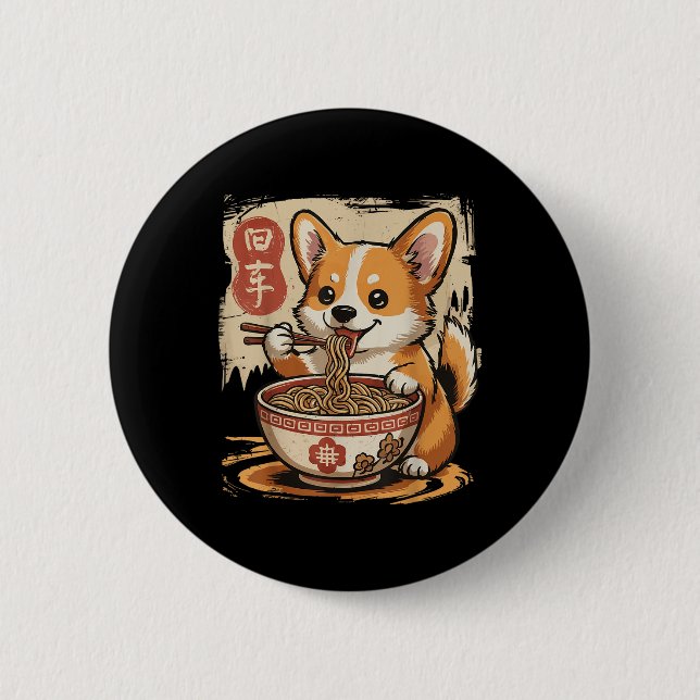 Corgi Eating Ramen Knapp (Framsida)