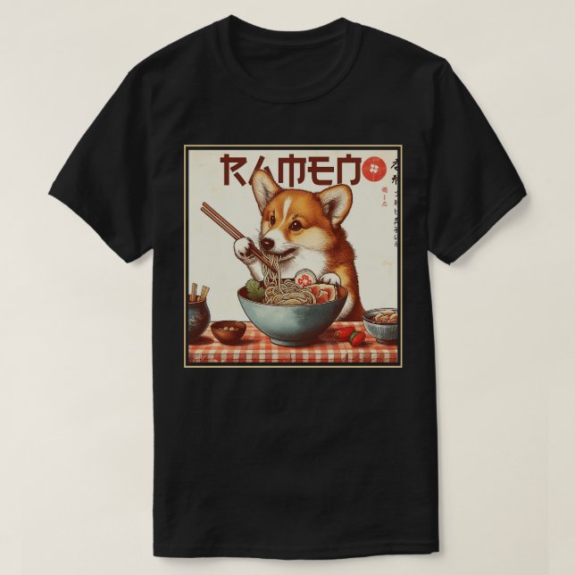 Corgi Eating Ramen T Shirt (Design framsida)