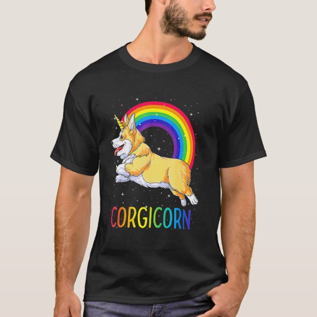 Corgi Enhörning Flickor Barn Regnbåge T Shirt (Framsida)