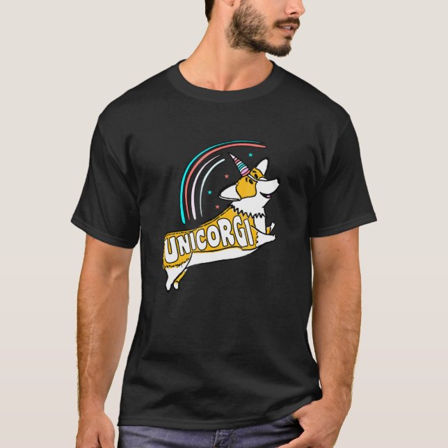 Corgi Enhörning Regnbåge Unicorgi T Shirt (Framsida)