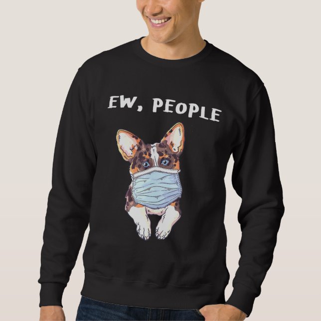 Corgi Ew People Hund under en Ansikte-mask Lång Ärmad Tröja (Framsida)