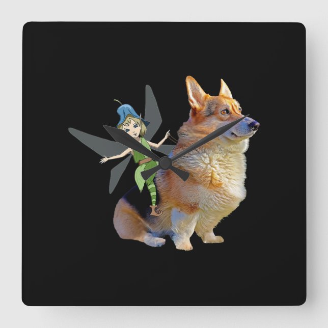 Corgi & Fairy - Funny Pembroke Welsh Corgi Fyrkantig Klocka (Framsida)