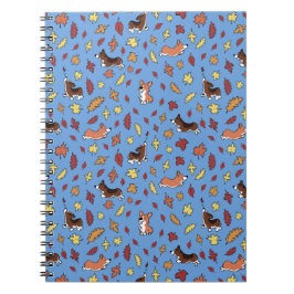 Corgi Fall Leaves Blue Plain Notebook Anteckningsbok