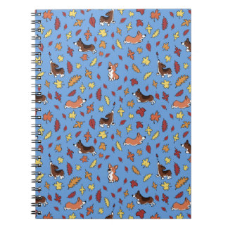Corgi Fall Leaves Blue Plain Notebook Anteckningsbok
