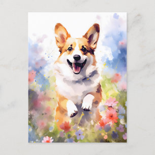 Corgi färgrik akvarell konstverk vykort
