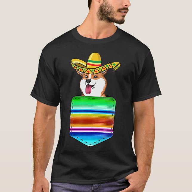 Corgi filt ficka Poncho Mexikansk Fiesta  T Shirt (Framsida)
