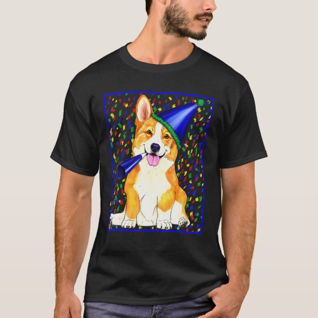 Corgi firar i en festhatt t shirt (Framsida)