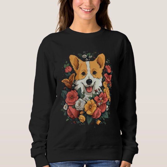 Corgi Flower Bouquet T Shirt (Framsida)