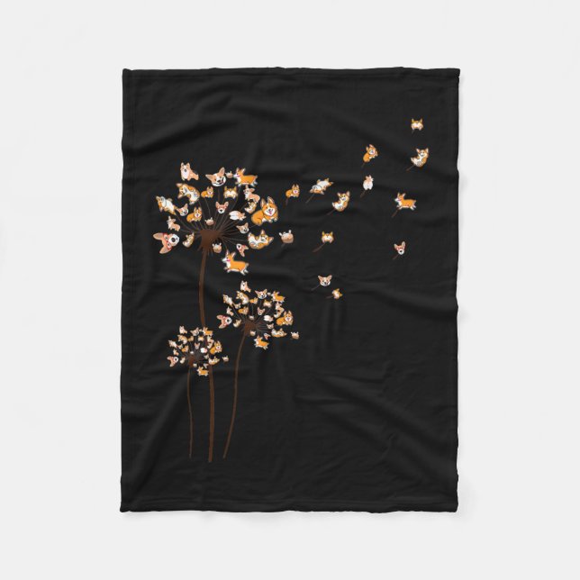 Corgi Flower Fly Dandelion Cute Hund älskare Fleecefilt (Framsidan)