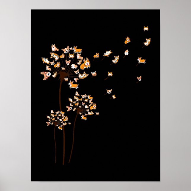 Corgi Flower Fly Dandelion Cute Hund älskare Poster (Framsidan)