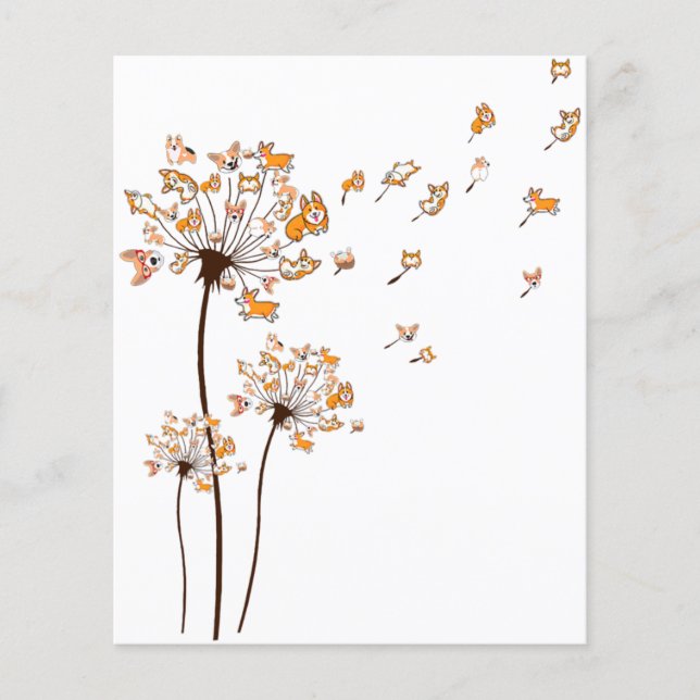 Corgi Flower Fly Dandelion Shirt Cute Hund älskare Flygblad (Framsidan)