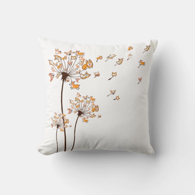 Corgi Flower Fly Dandelion Shirt Cute Hund älskare Kudde (Framsida)