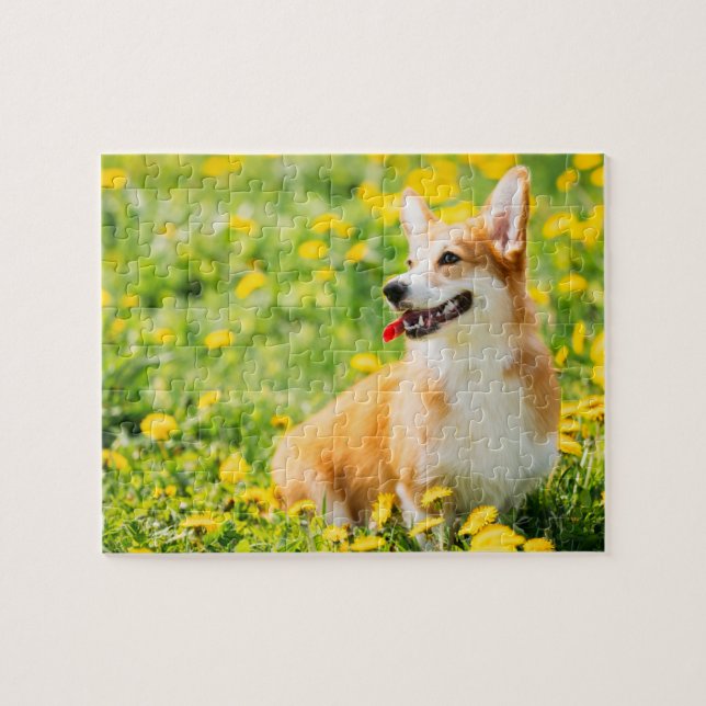 Corgi Flowers Puzzle Pussel (Horisontell)