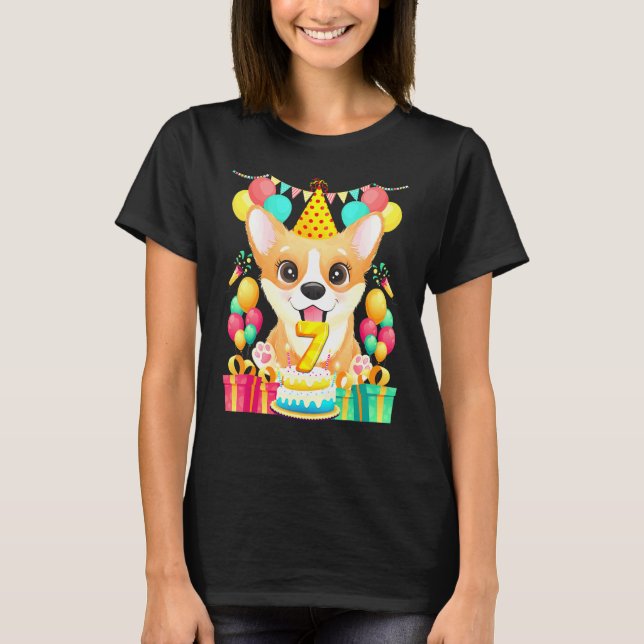 Corgi födelsedag 7:e 7 år gammal t shirt (Framsida)