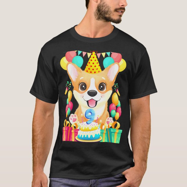 Corgi födelsedag 9:e 9 år gammal t shirt (Framsida)