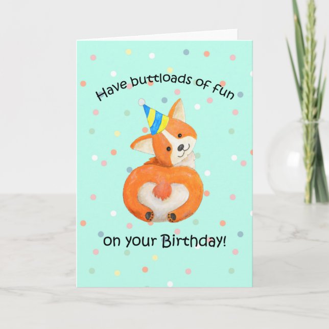 Corgi-födelsedag, Cute Corgi-rumpa, buttmassor med Kort (Framsida)