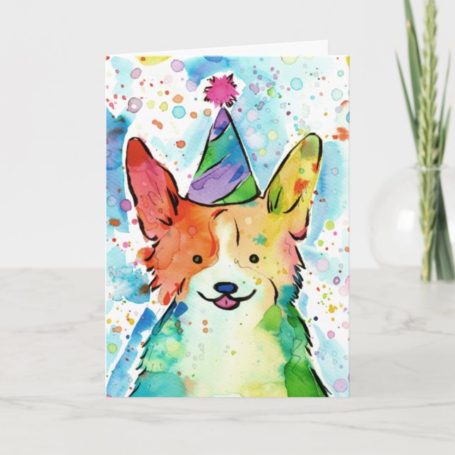 Corgi Födelsedagsfest Kort (Framsida)