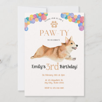 Corgi-födelsedagsinbjudan Pawty Inbjudningar