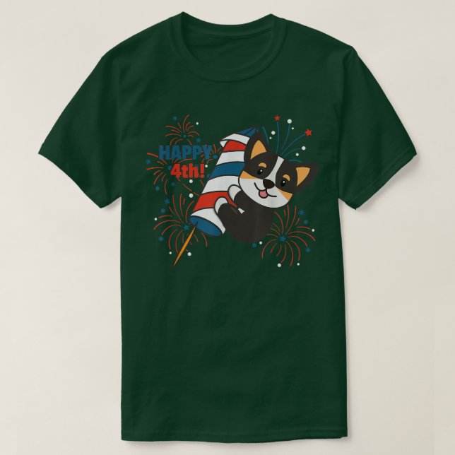 Corgi för den fjärde juli-fyrverkeribarn  t shirt (Design framsida)