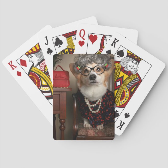 Corgi för moster som Gussy leker kort Casinokort (Baksidan)