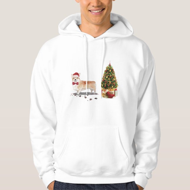 Corgi Funny jul Hund med Träd Hoodie (Framsida)