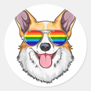 Corgi Gay pride Flagga HBT Rainbow Sunglasses Corg Runt Klistermärke