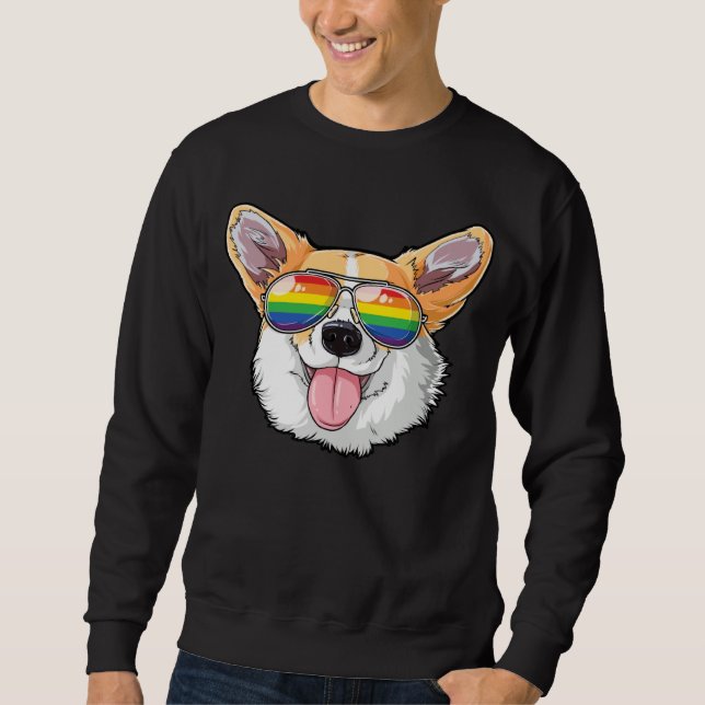 Corgi Gay Pride LGBT Rainbow Flag Sunglasses LGBTQ Lång Ärmad Tröja (Framsida)