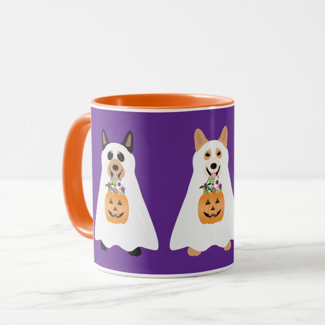 Corgi Ghost Hundar Halloween Mugg (Framsida vänster)