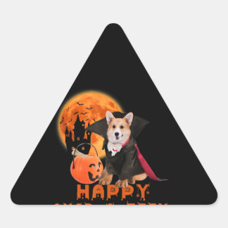 Corgi Gift | Lycklig Quarotton Corgi Halloween Triangelformat Klistermärke