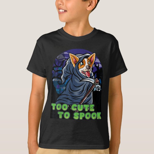 Corgi Glad Halloween Kostym Grim Reaper T Shirt (Framsida)