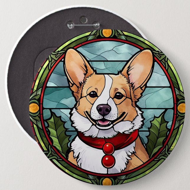 Corgi glasmålning jul knapp (Framsida & baksida)
