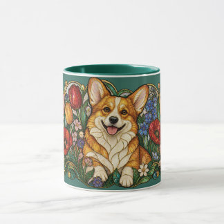 Corgi Glasmosaik Blommig Art Nouveau Mugg