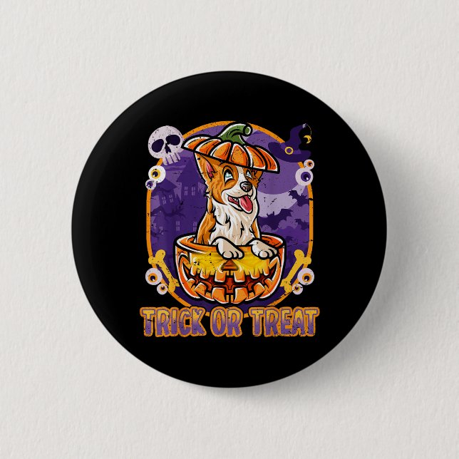 Corgi Gott Halloween Pumpa Hund Knapp (Framsida)