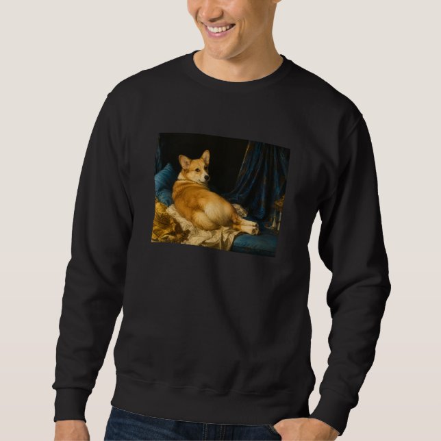 Corgi Grande Odalisque Parodi Klassisk Målning D Lång Ärmad Tröja (Framsida)
