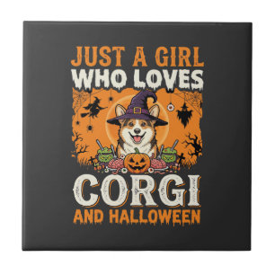 Corgi Halloween Häxa Flicka Vintage Skräck Kakelplatta