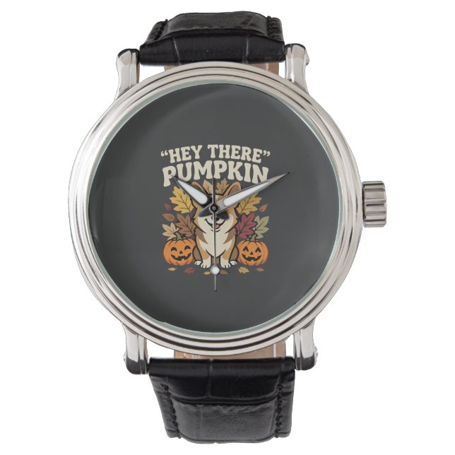 Corgi Halloween Hej Där Pumpa Design Armbandsur (Framsida)