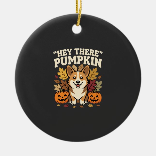 Corgi Halloween Hej där Pumpa Design Julgransprydnad Keramik (Framsidan)