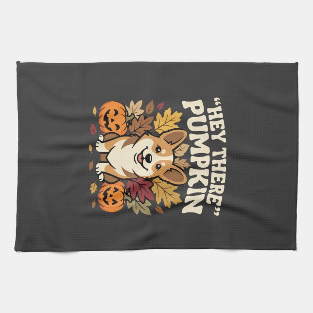 Corgi Halloween Hej Där Pumpa Design Kökshandduk (Horisontell)